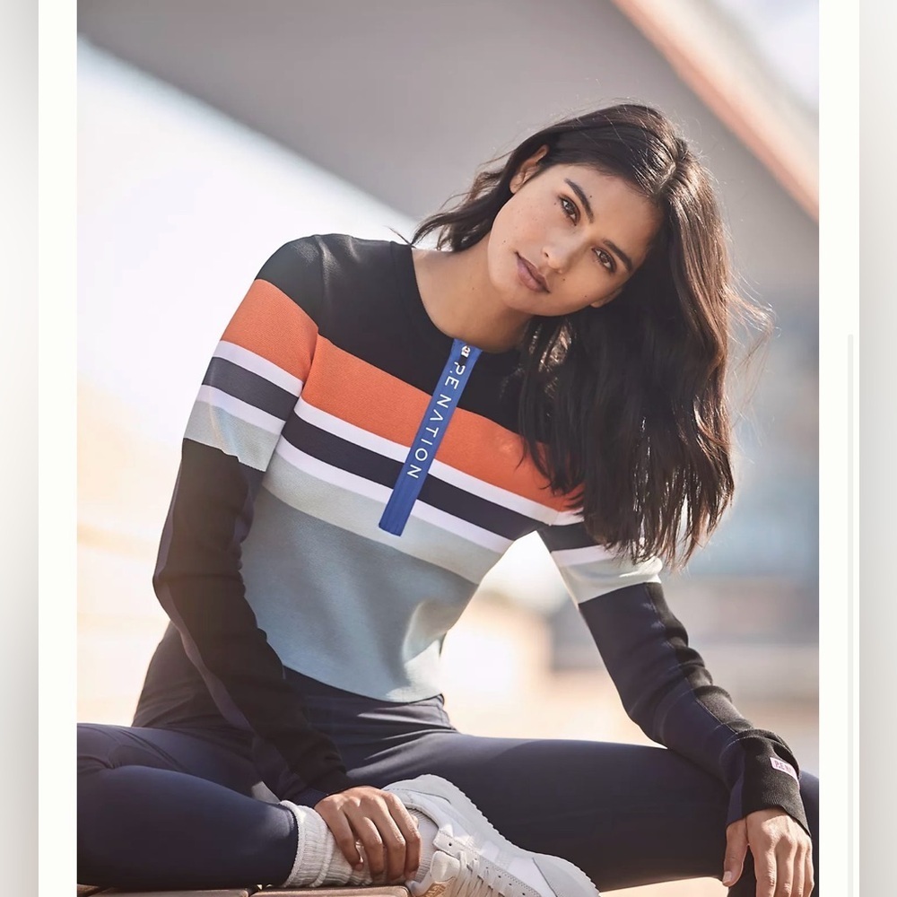 ANTHRO PE NATION L High Dive colorful stripe 1/2 front zip wool-cotton Knit Top